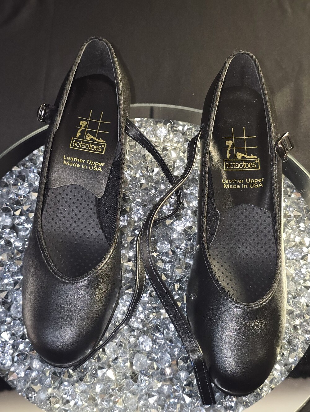 Tic Tac Toes Black Leather Character Dance Shoes Heels Size 8 USA Made Maryjane